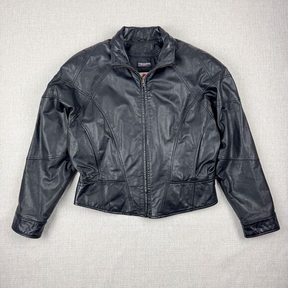 Vintage Wilson Leather Jacket Womens Large Black Thinsulate Removable Liner - Picture 1 of 16